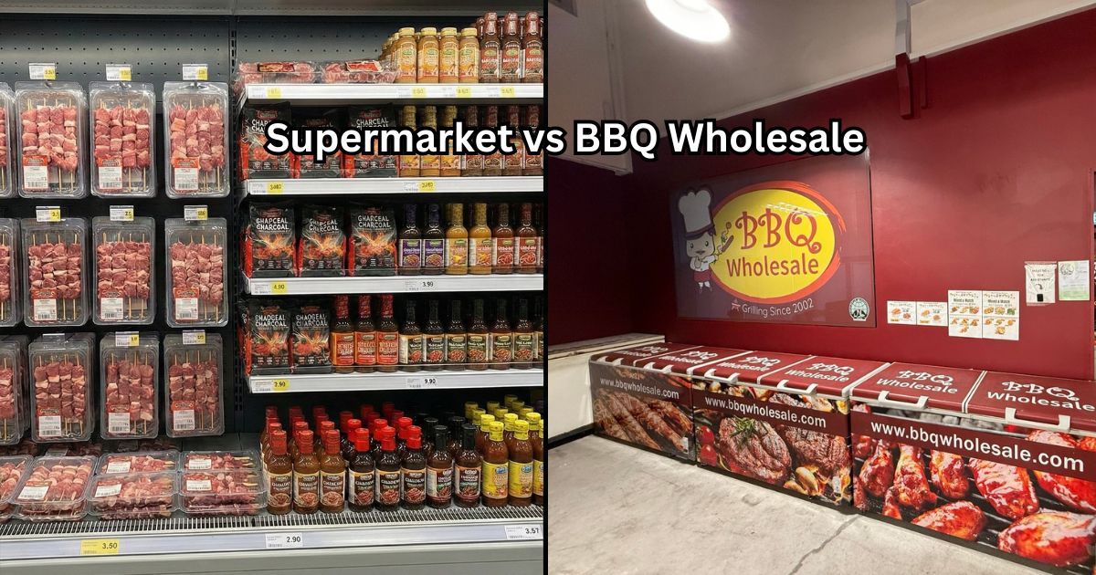 Comparison between BBQ Supplier Singapore includes supermarket BBQ items versus BBQ Wholesale Centre, a halal BBQ supplier in Singapore offering wholesale-ready BBQ food.